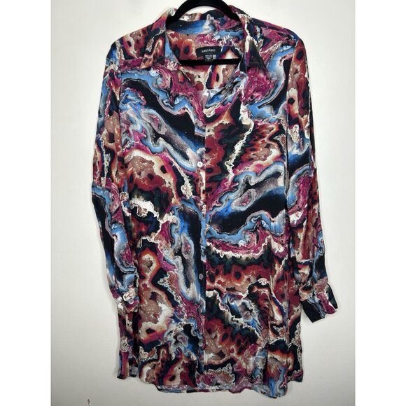 Karen Kane Womens Long Sleeve Button Up Tunic Shirt Abstract Colorful Size Large - Picture 1 of 9